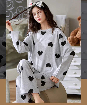 Elixir - PJ Nightware Suit Soft Cotton - Grey Hearts